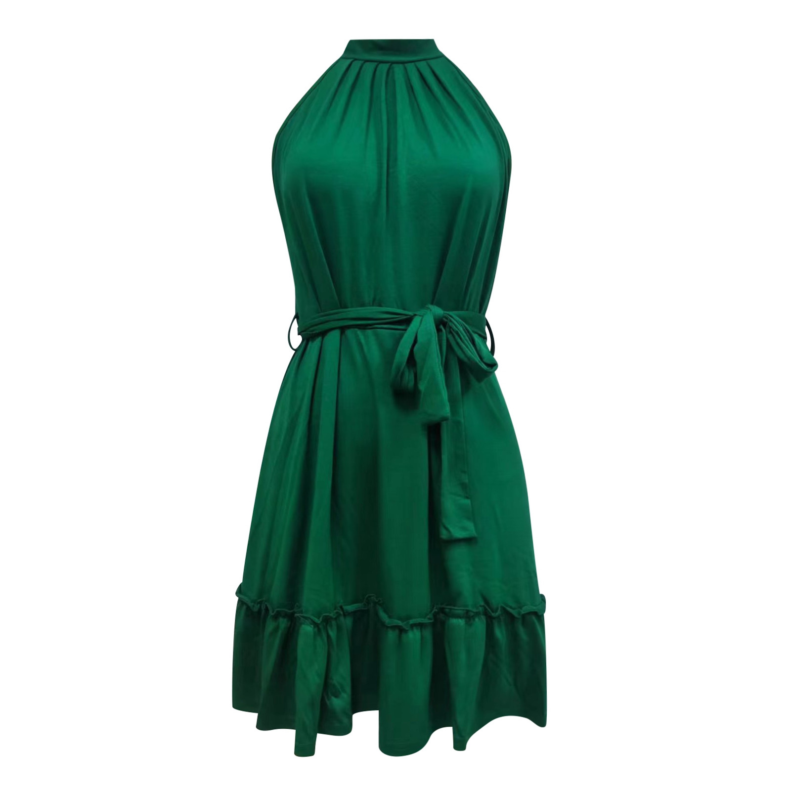 thumbnail image 5 of Vestido sin mangas con cinturón para mujer: diseño informal y elegante, detalles plisados, color liso, versátil para primavera/verano., 5 of 5